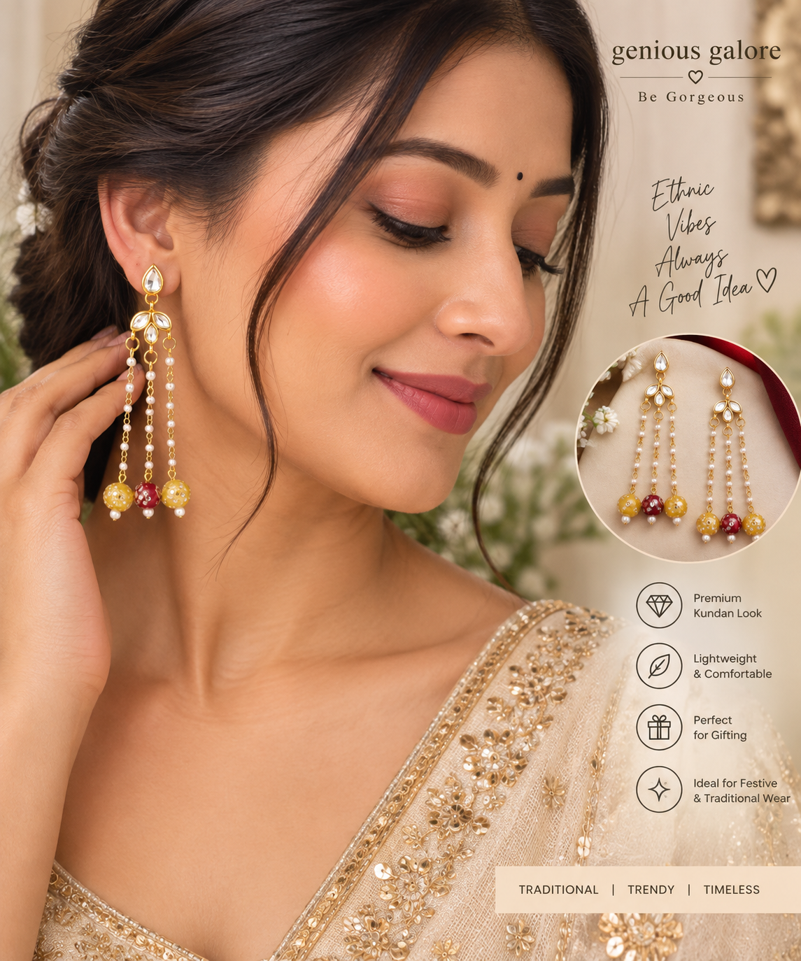 Rajwadi Pearl Drop Kundan Earrings
