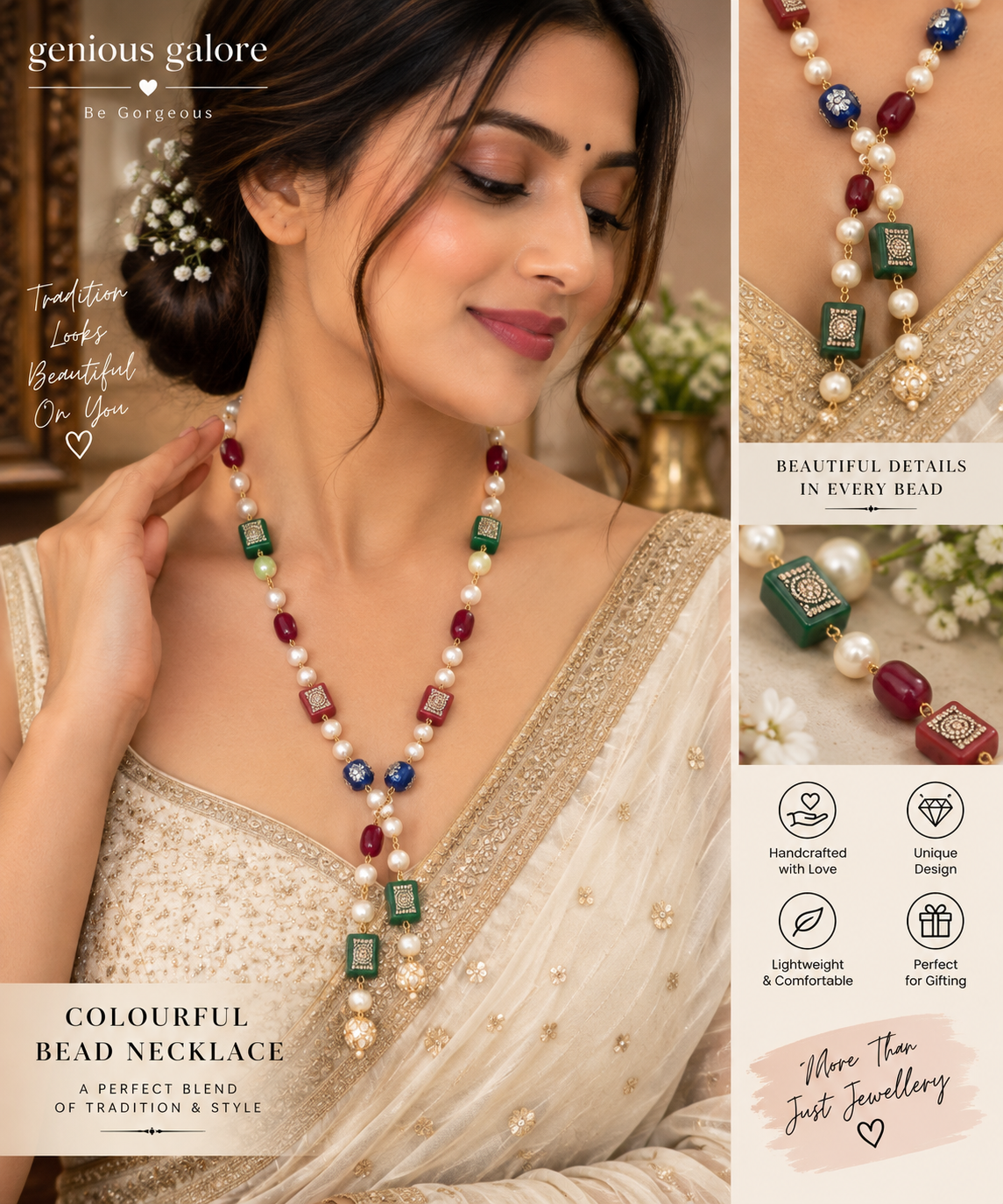Royal Multicolour Pearl Beaded Long Necklace