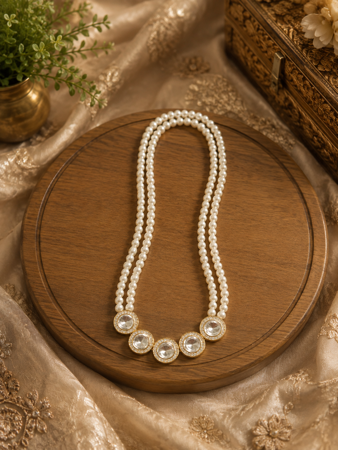 Double Pearl Kundan Necklace
