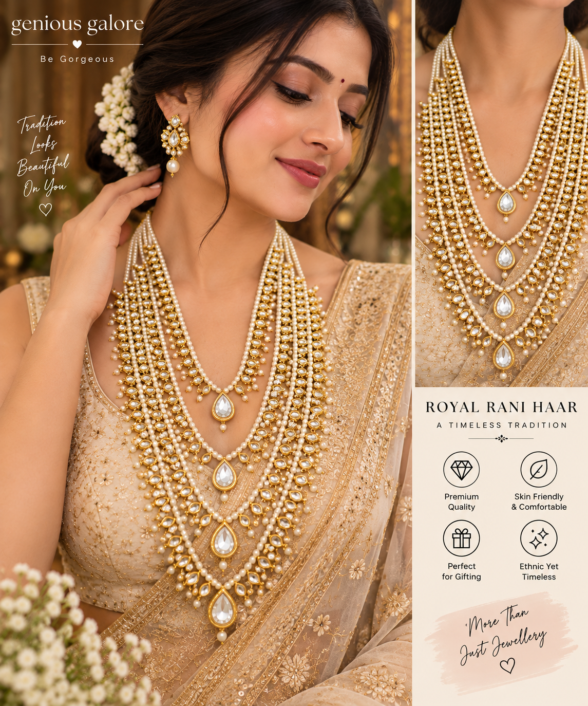 Royal Pearl Real Kundan Rani Haar Set