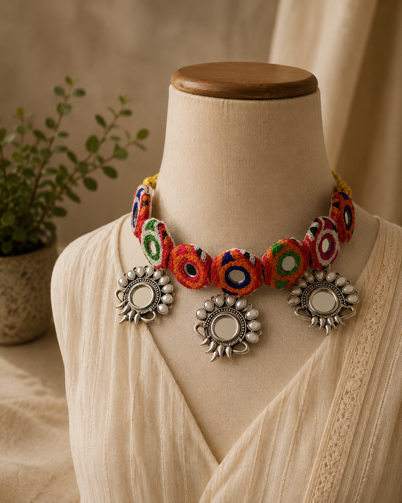 Handmade Mirror Work Oxidised Necklace