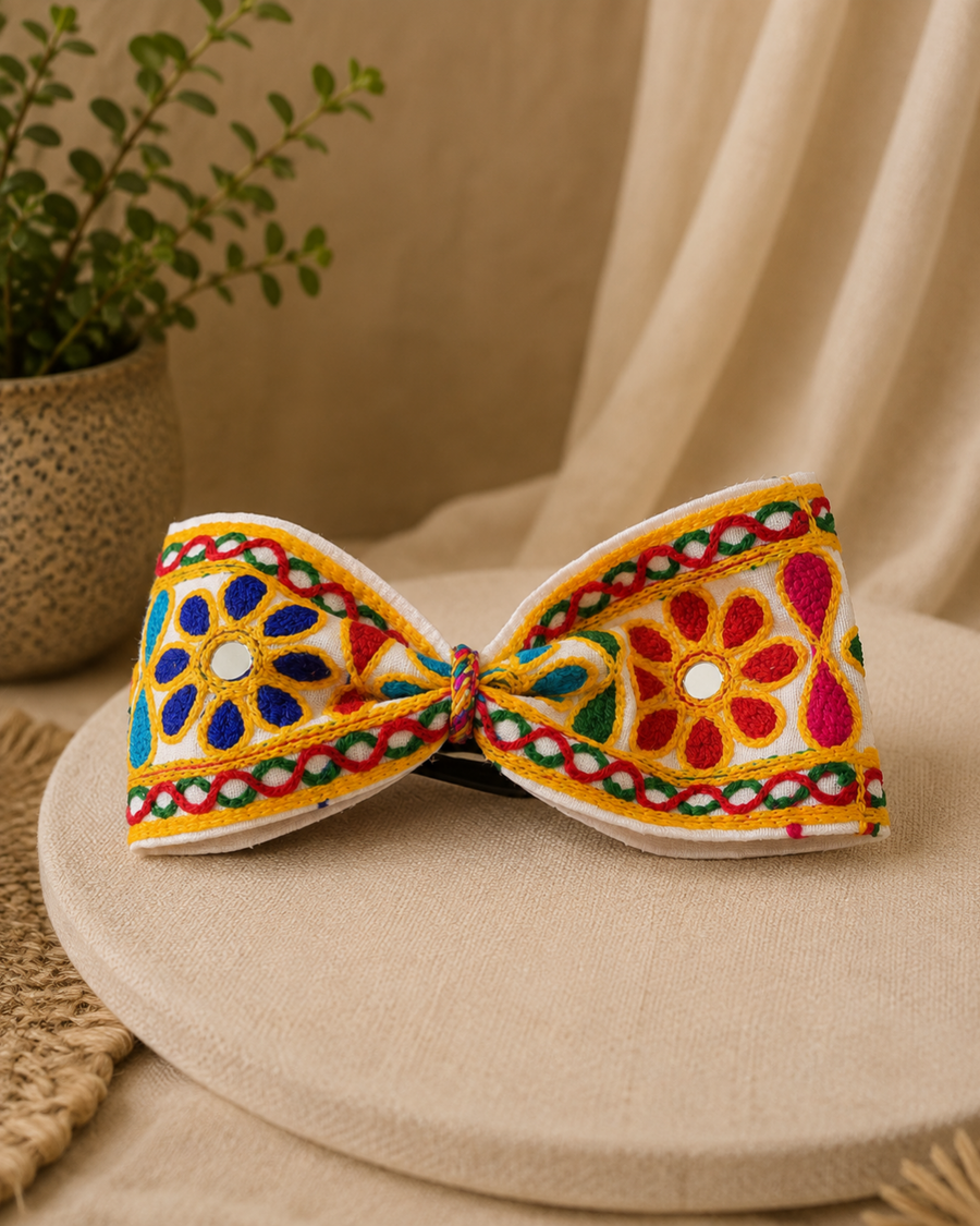 Handmade Embroidered Fabric Bow Hair Clip