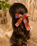 **Handmade Mirror Work Embroidered Bow Hair Clip**