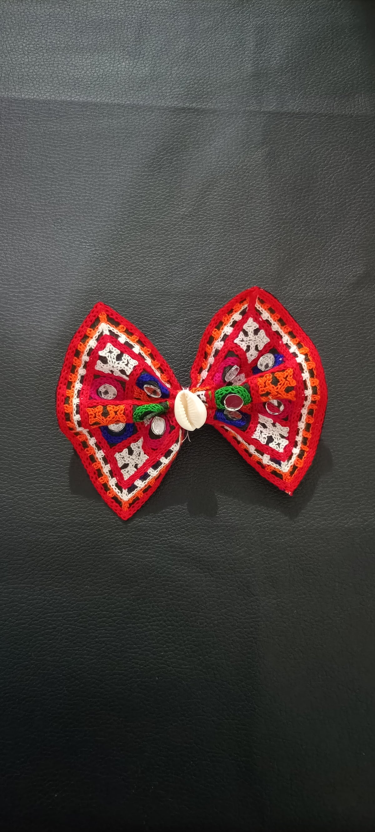 Handmade Embroidered Mirror Work Hair Bow Clip – Navratri Collection
