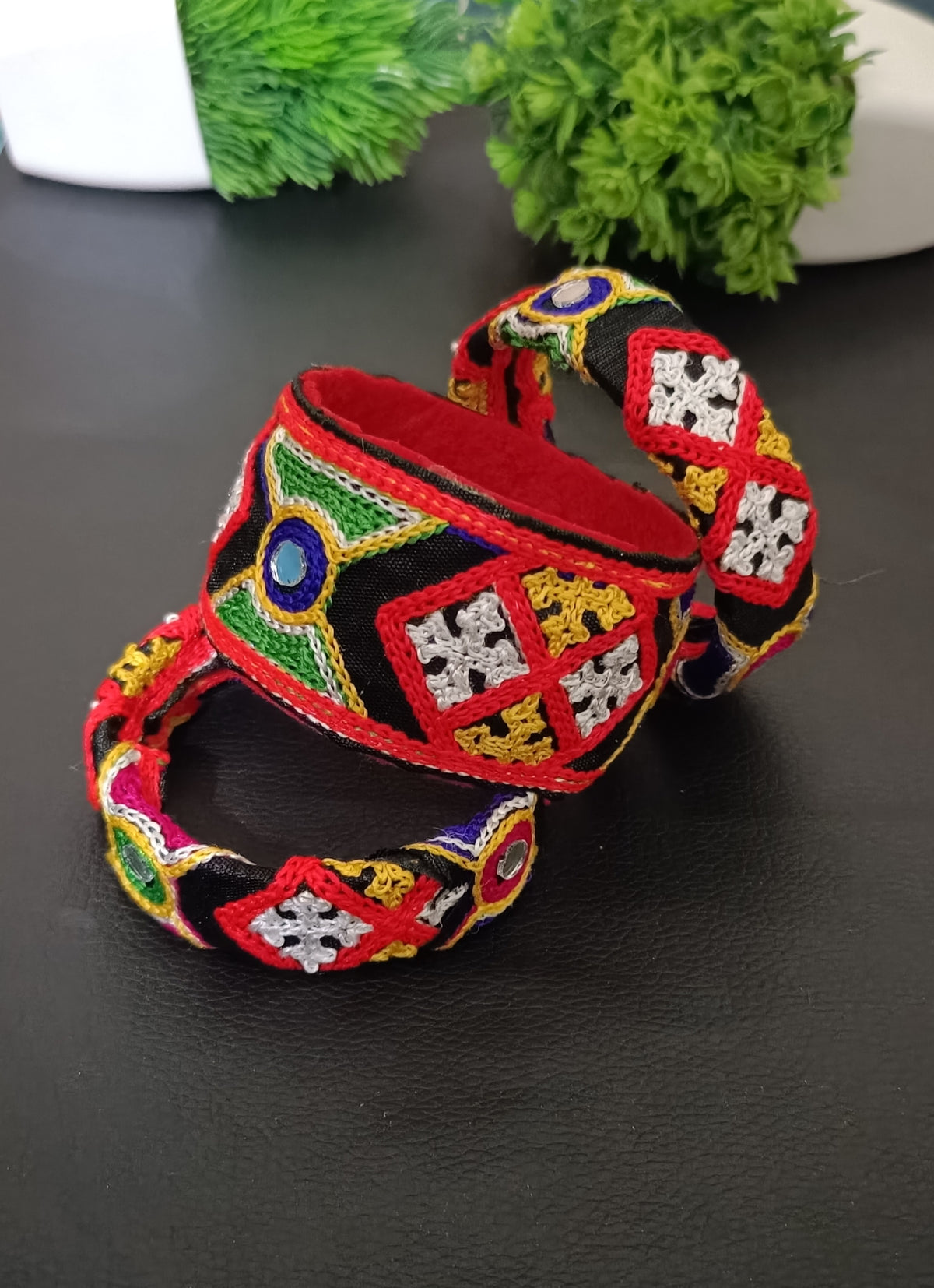 Handcrafted Gujarati Embroidery Fabric Bangles – Navratri Special