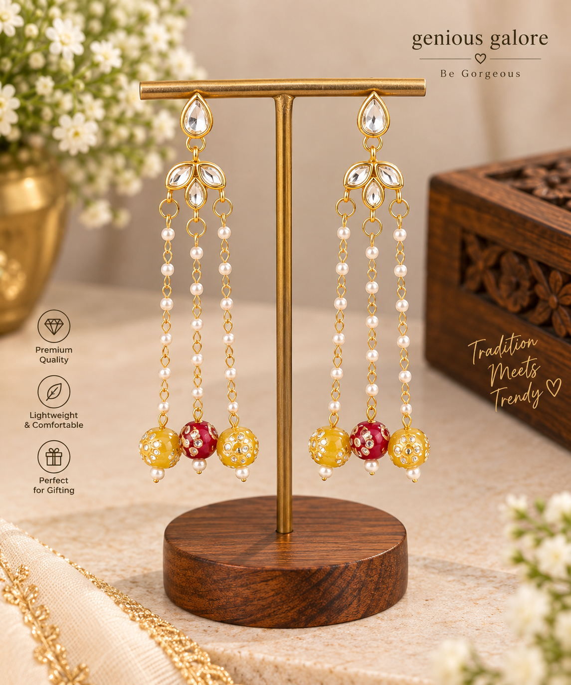 Rajwadi Pearl Drop Kundan Earrings