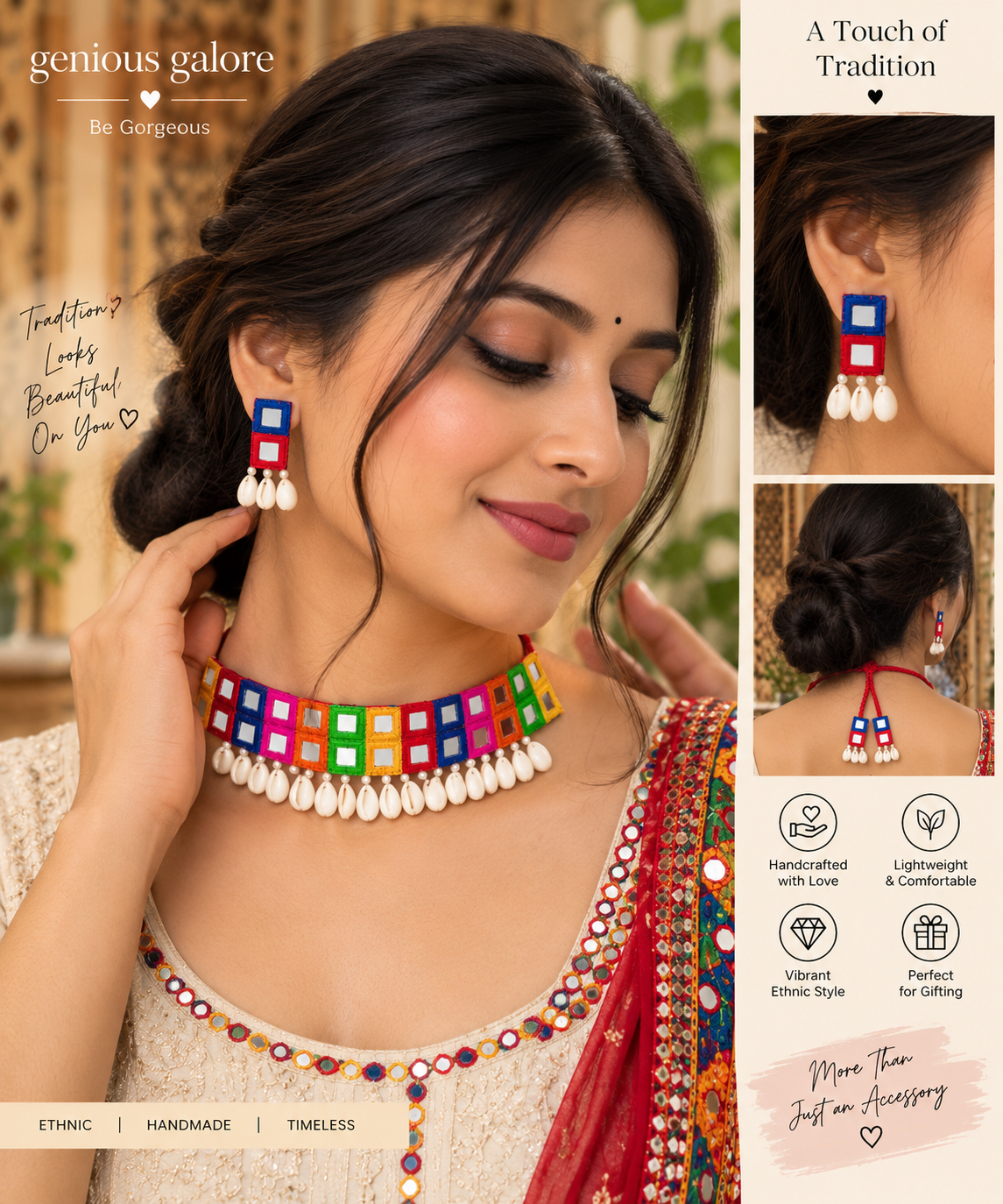 Rangoli Mirror Work Handmade Choker Set