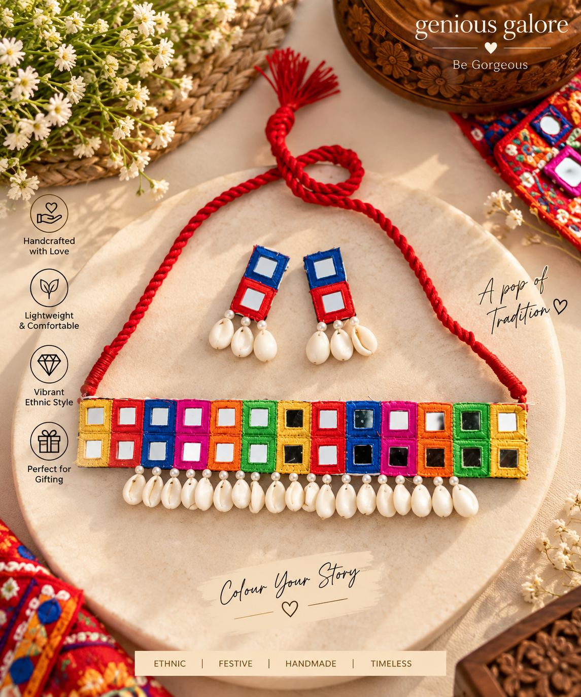 Rangoli Mirror Work Handmade Choker Set