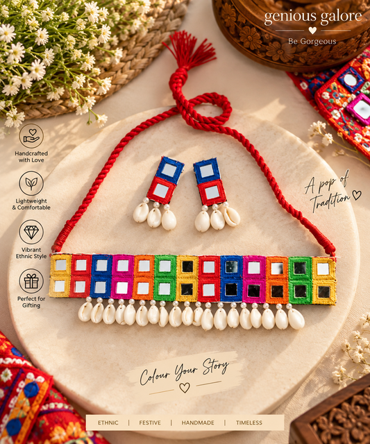 Rangoli Mirror Work Handmade Choker Set