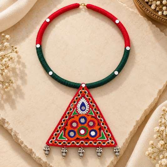 Embroidered Mirror Work Necklace