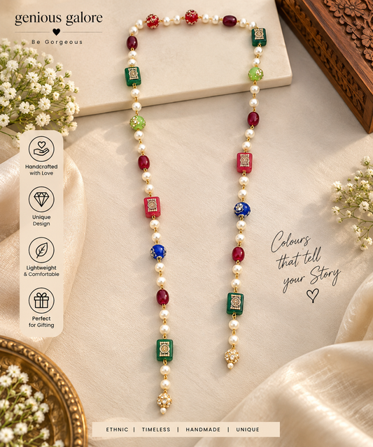 Royal Multicolour Pearl Beaded Long Necklace