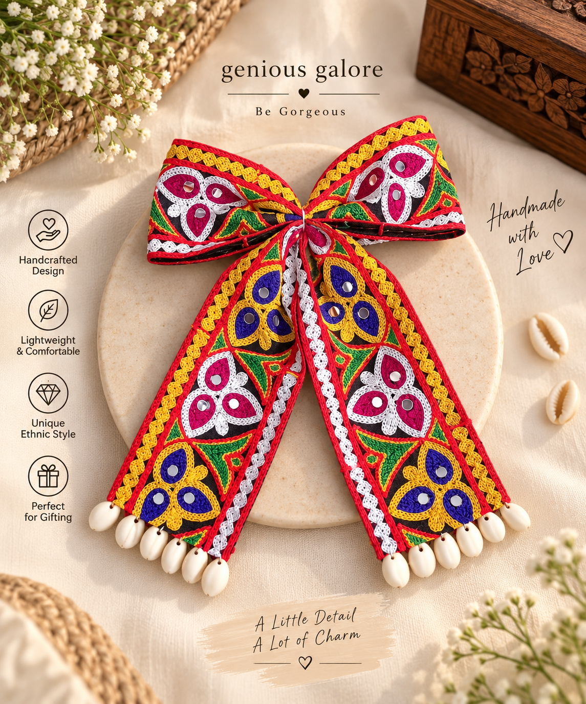 Rangoli Handcrafted Embroidered Hair Bow