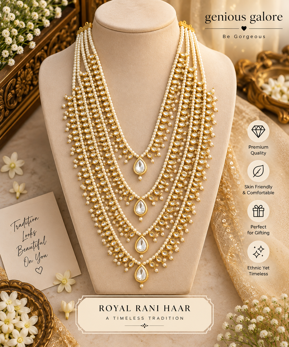 Royal Pearl Real Kundan Rani Haar Set