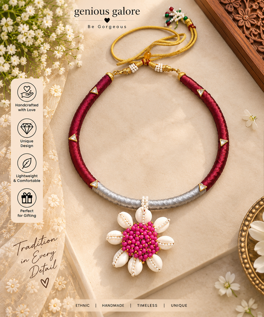 Pink Bloom Cowrie Shell Handmade Necklace