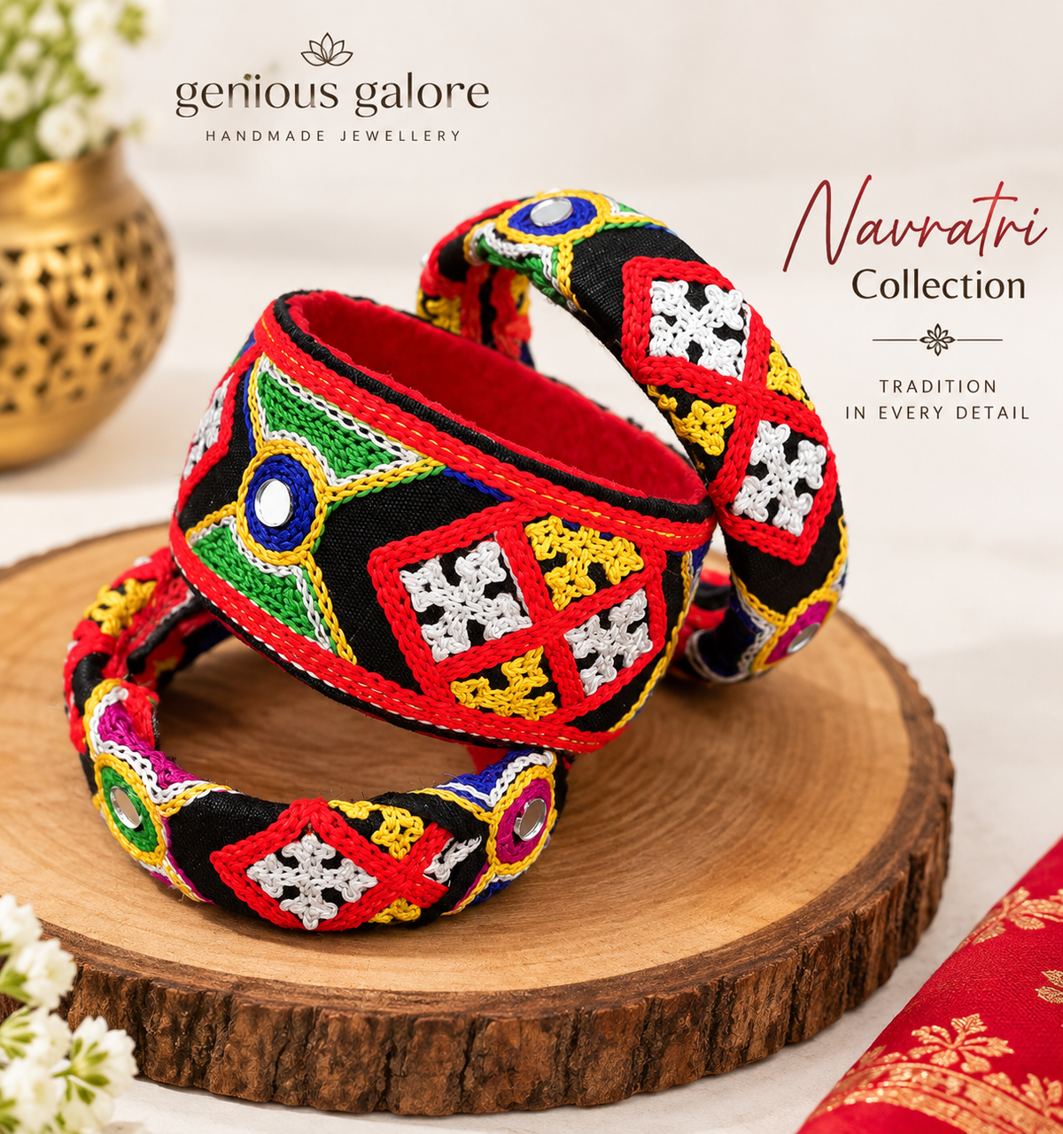 Handcrafted Gujarati Embroidery Fabric Bangles – Navratri Special