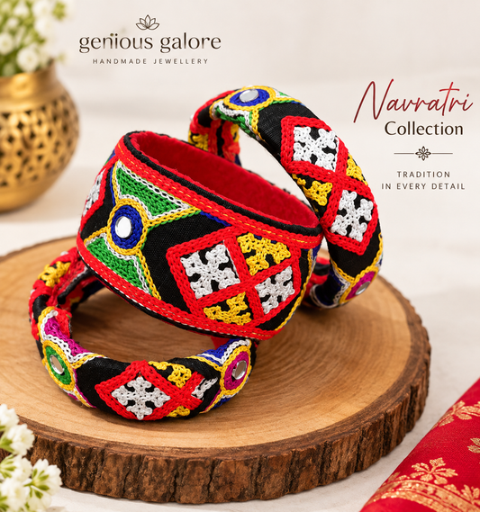Handcrafted Gujarati Embroidery Fabric Bangles – Navratri Special