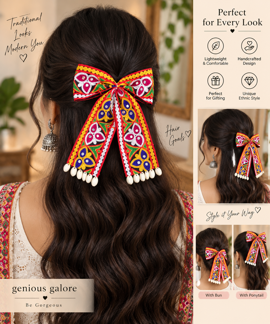 Rangoli Handcrafted Embroidered Hair Bow